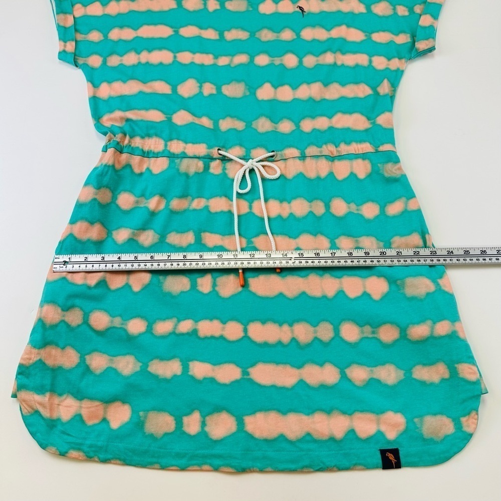 Beachy jersey cotton Dress Turquoise peach drawstring waist XL pockets Casual - Picture 11 of 15